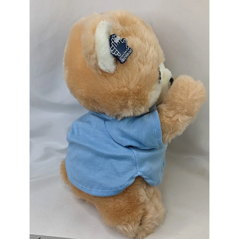 Applause Prayer Bear Plush‎ 11 Inch Blue Shirt 1984 Stuffed Animal Toy
